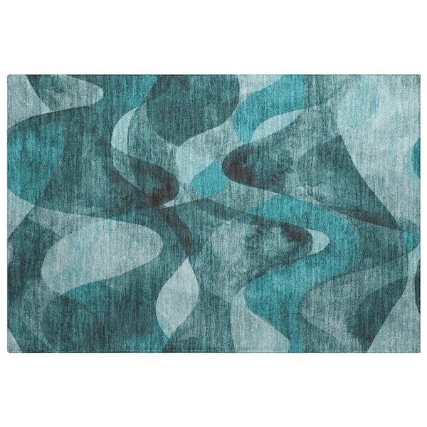 Dream Shag Premium Machine Washable Abstract ADS536 Teal 3 ft. x 4 ft. Area Rug