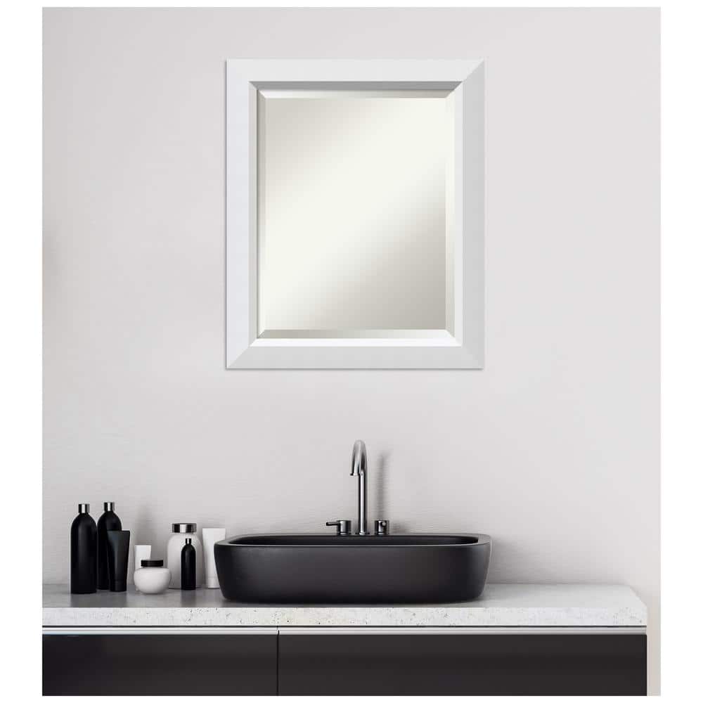 Blanco White Beveled Wood Bathroom Wall Mirror
