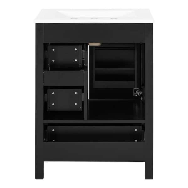 FAMYYT 24 in.W Single Sink Freestanding Black Solid Wood Frame