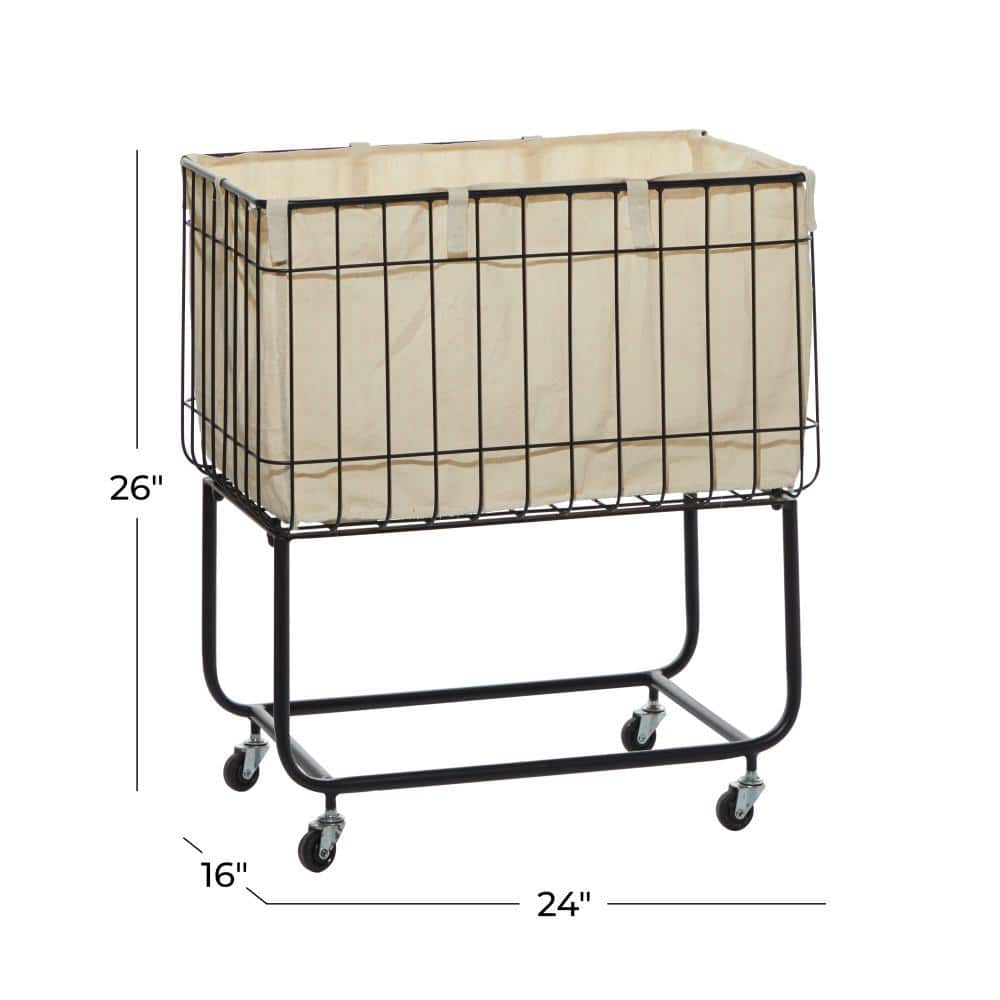 Black Metal Wire Basket Storage Cart with Wheels and Fabric Lining