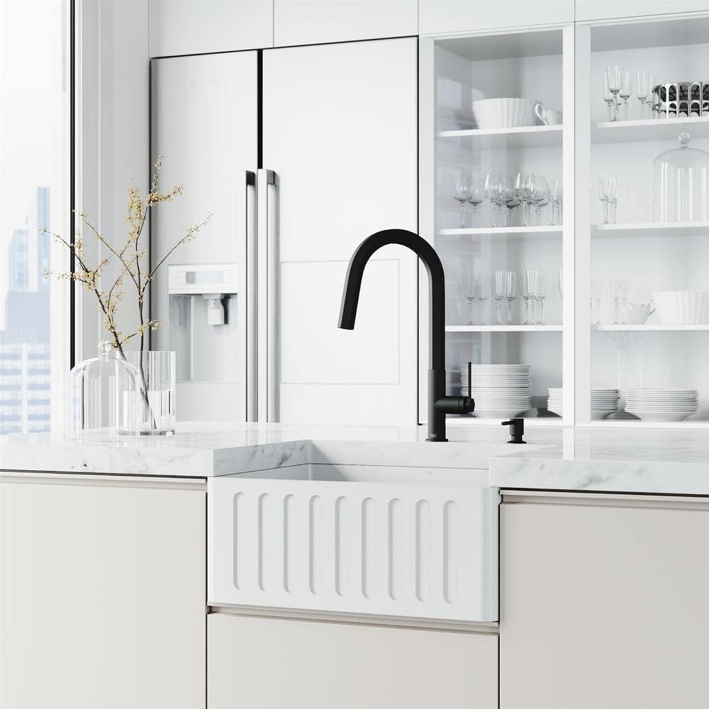 Matte White Stone 24" Single Bowl Farmhouse Kitchen Sink