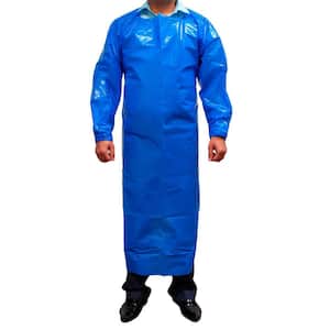 PEVA Apron, Polyethylene Vinyl Acetate Open Back for Easy Removal, Waterproof and Disposable in Blue