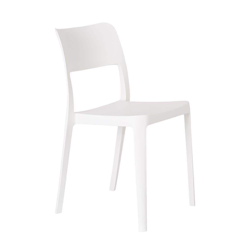 White Stackable Armless Resin Dining Chairs, Set of 2