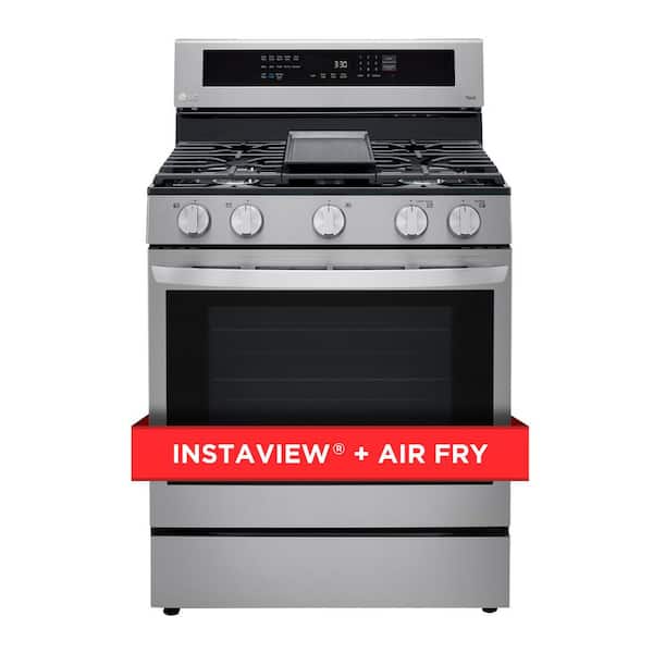 LG InstaView AirFry 30-in Glass Top 5 Elements 6.3-cu ft Self-Cleaning Air  Fry Convection Oven Freestanding Smart Electric Range (Printproof Black  Stainless Steel) in the Single Oven Electric Ranges department at