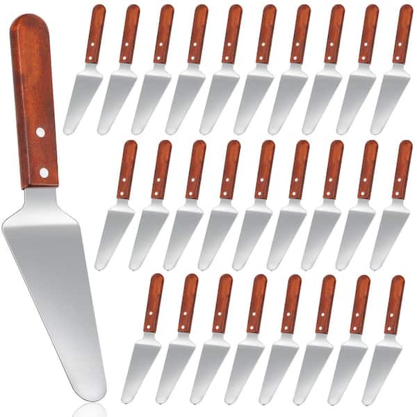30-Pack Stainless Steel Pie and Pizza Server Spatulas with Wooden Handles, 10.24 in. Length for Cafe Use