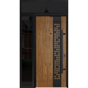 6678 48 in. x 96 in. Left-hand/Inswing Sidelight and Transom Natural Oak Steel Prehung Front Door with Hardware