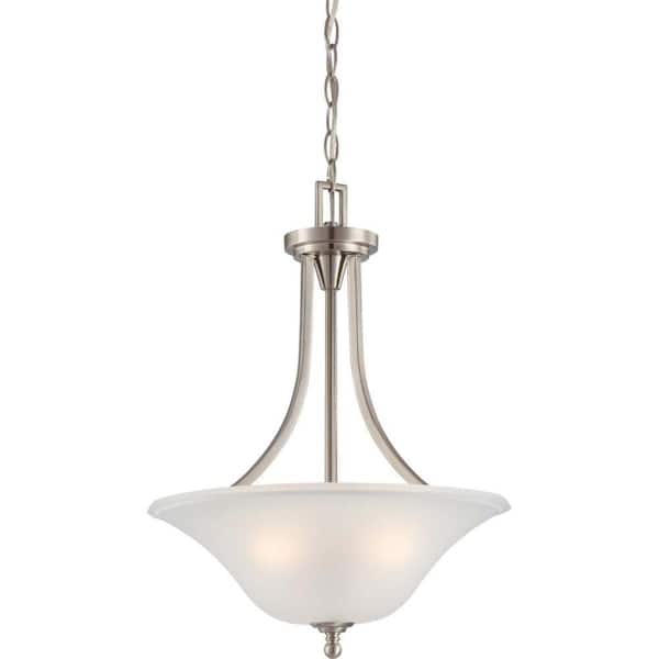 SATCO 3-Light Brushed Nickel Pendant with Frosted Glass
