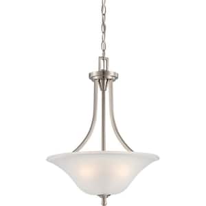 3-Light Brushed Nickel Pendant with Frosted Glass