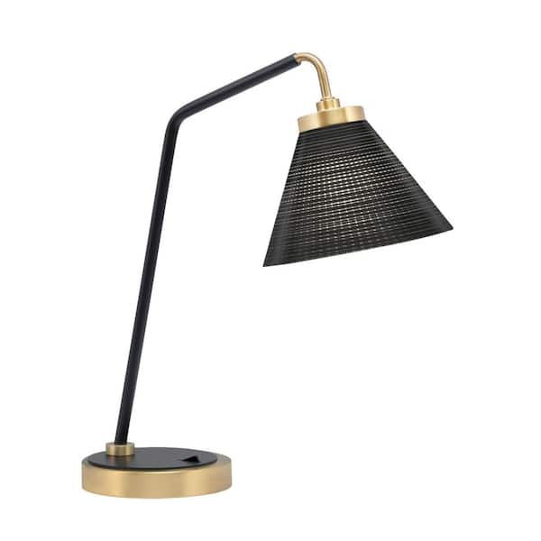 Unbranded Delgado 16.5 in. Matte Black and New Age Brass Desk Lamp with Black Matrix Glass