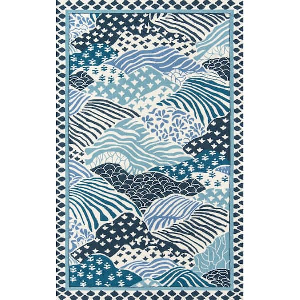 Momeni Under A Loggia Windsor Park Blue 3 ft. 9 in. x 5 ft. 9 in. Indoor Outdoor Area Rug