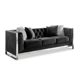 Jagoro 81.25 in. W Square Arm Polyester Rectangle Sofa in Black and Care Kit