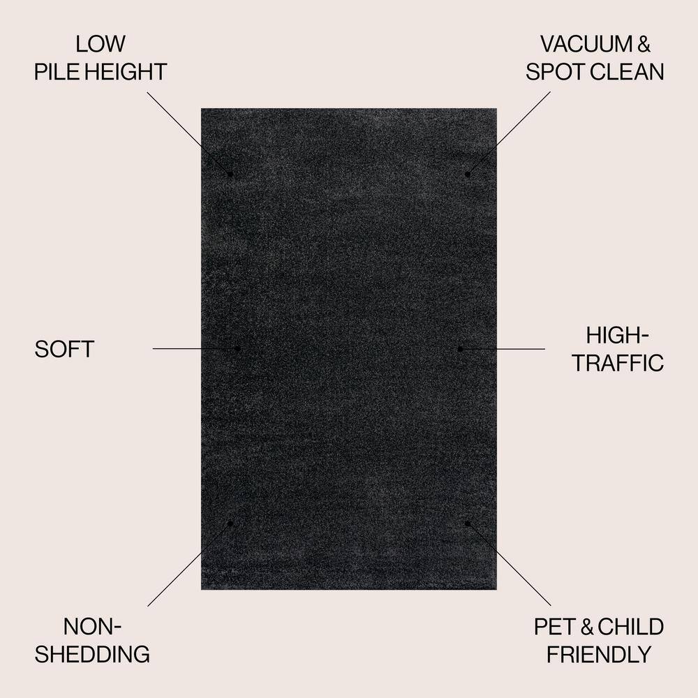 Black Solid Low-Pile Synthetic Indoor Area Rug 3x5