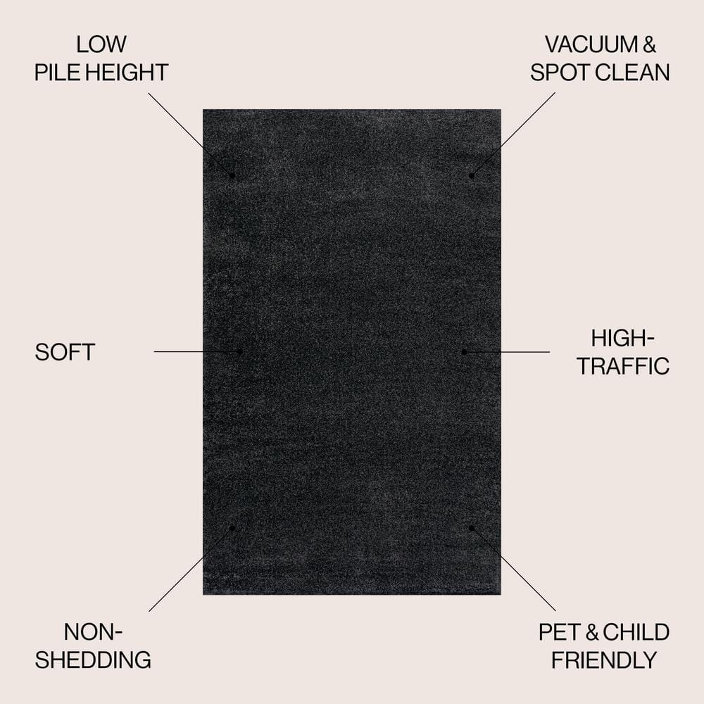 Haze Solid Black Synthetic Low-Pile Area Rug