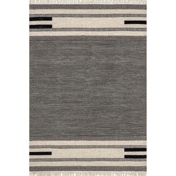 Black Brooklyn Tasseled Wool Black 5 ft. x 8 ft. Indoor/Outdoor Patio Rug