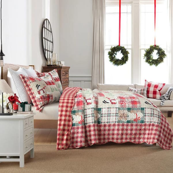 Christmas Reindeer QUEEN deals Quilt Set Plaid