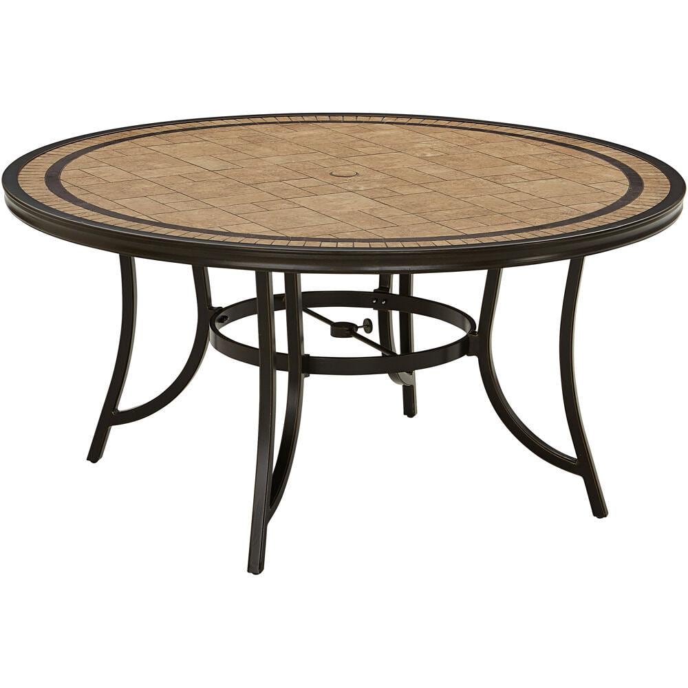 Elegant Monaco 60" Round Tile Dining Set for 6 with Cushions and Umbrella, Blue