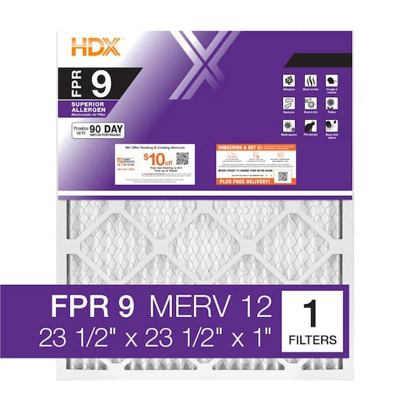 HDX 23.5 in. x 23.5 in. x 1 in. Superior Pleated Air Filter FPR 9, MERV 12