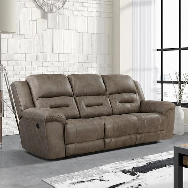 Lazzara Calla 91.5 in. W Straight Arm Microfiber Rectangle Manual Reclining Sofa in Brown