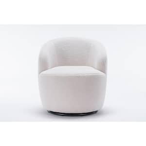 White Teddy Fabric Swivel Accent Barrel Chair