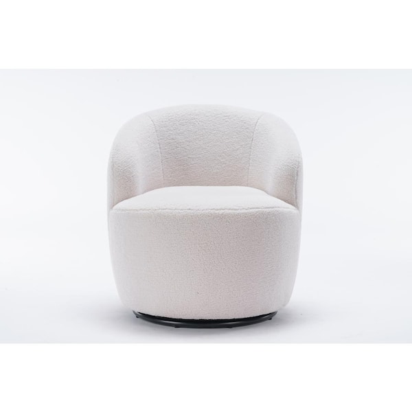 Unbranded White Teddy Fabric Swivel Accent Barrel Chair