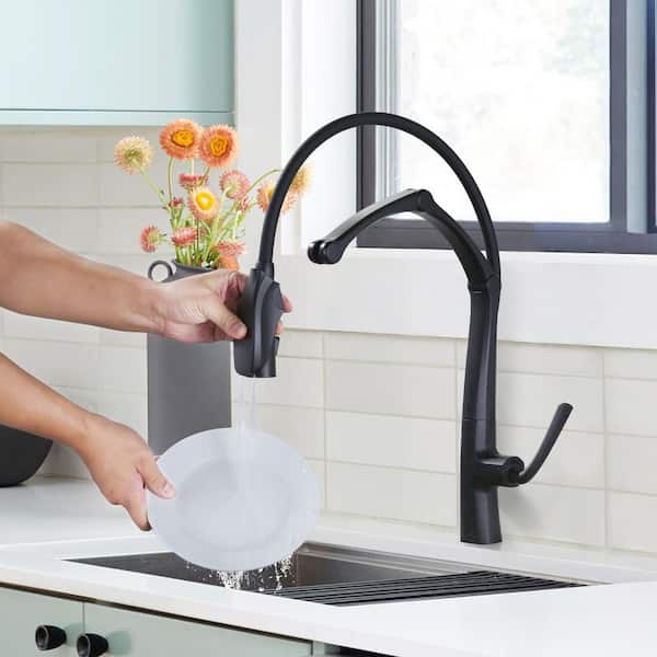 21.9 in. Single Handle Pull Down Sprayer Kitchen Faucet with MagnaTite Docking and 360° Rotation in Matte Black