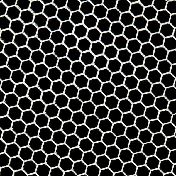 Retro Nero Hexagon 11.73 in. x 10.16 in. x 6 mm Glossy Porcelain Mosaic Tile (12.9 sq. ft. / case)