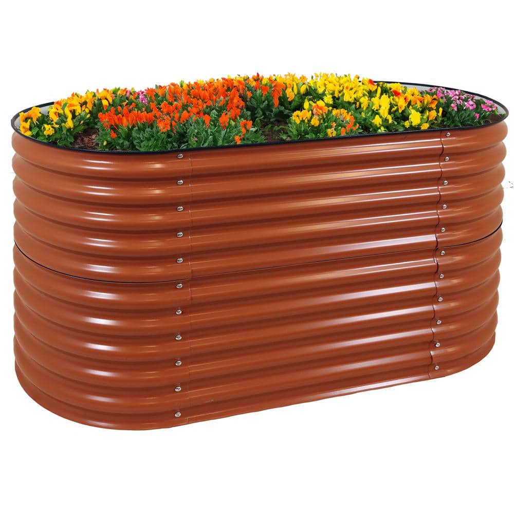 Large Brown Galvalume Steel Raised Garden Bed with Rubber Edge Trim