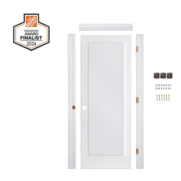 DIY RTA Kit 24 in. x 80 in. 1-Lite Right-Hand Satin Etched Solid Core MDF Primed Single Ready To Assemble Interior Door