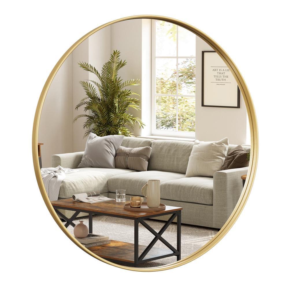 24 in. W x 24 in. H Round Mirror Metal Framed Circle Mounted Wall Mirrors Bathroom Mirror Vanity Mirror in Gold price history on PriceWatchPro