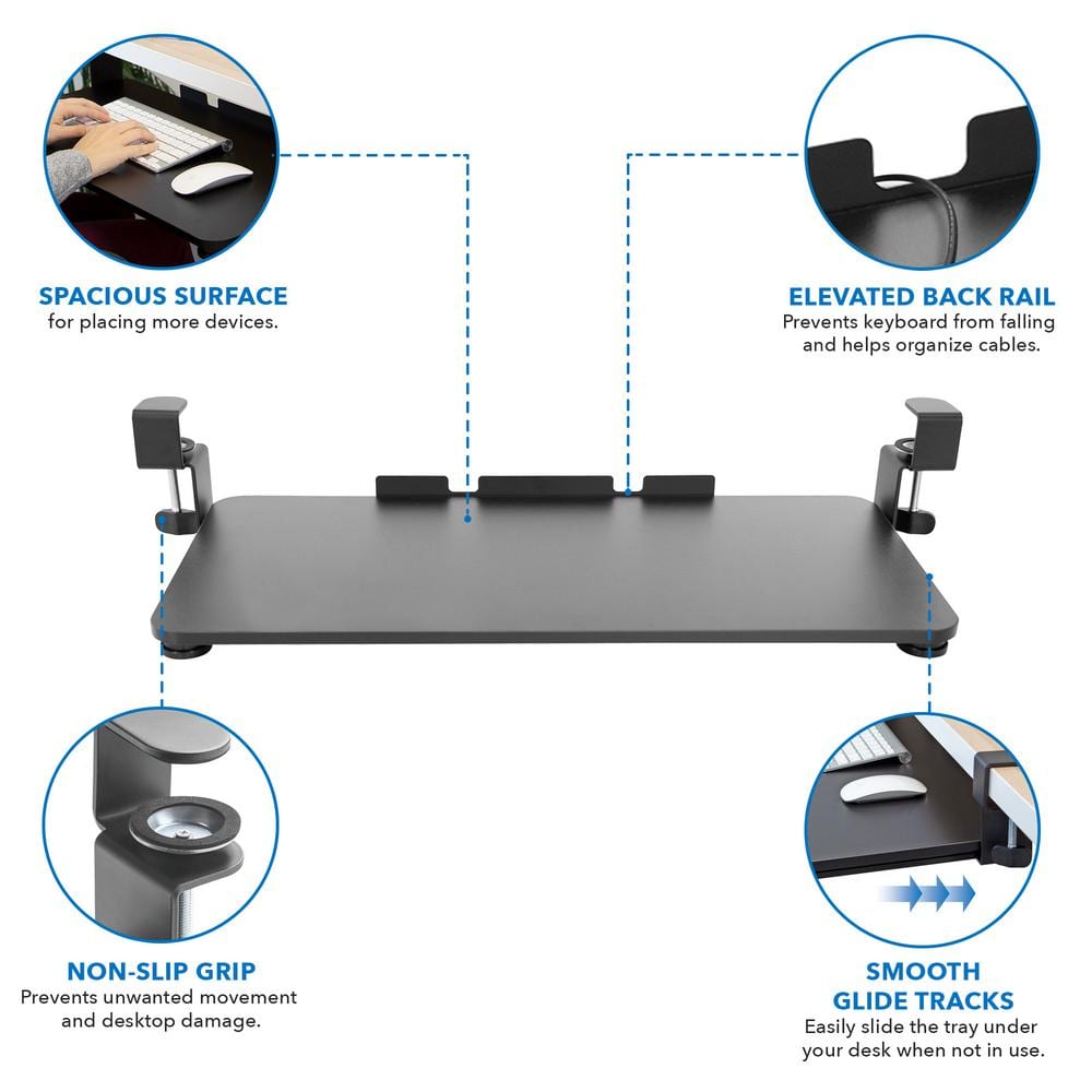 Adjustable Black Clamp-On Under Desk Keyboard Tray
