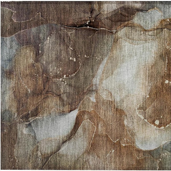 Brown 2 ft. x 3 ft. Woven Abstract Polyester Rectangle Indoor/Outdoor Area Rug