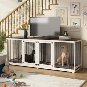 94.5 in. Wooden Heavy-Duty Dog Crate Kennel Cage with Divider for 2 Dogs, Extra Large Dog Crate House for XXL Large Dogs