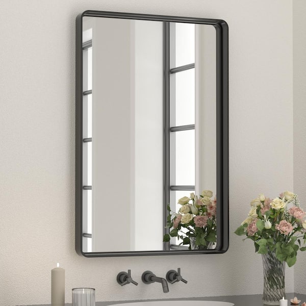 TETOTE 24 in. W x 36 in. H Rectangular Metal Framed Wall Mount Bathroom Vanity Mirror in Black