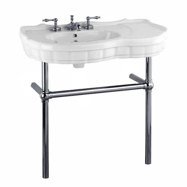 RENOVATORS SUPPLY MANUFACTURING 35.37 in. W Vitreous China White Console Sink Wall Mounted with Bistro Legs, Soap Dish and Widespread Faucet Holes