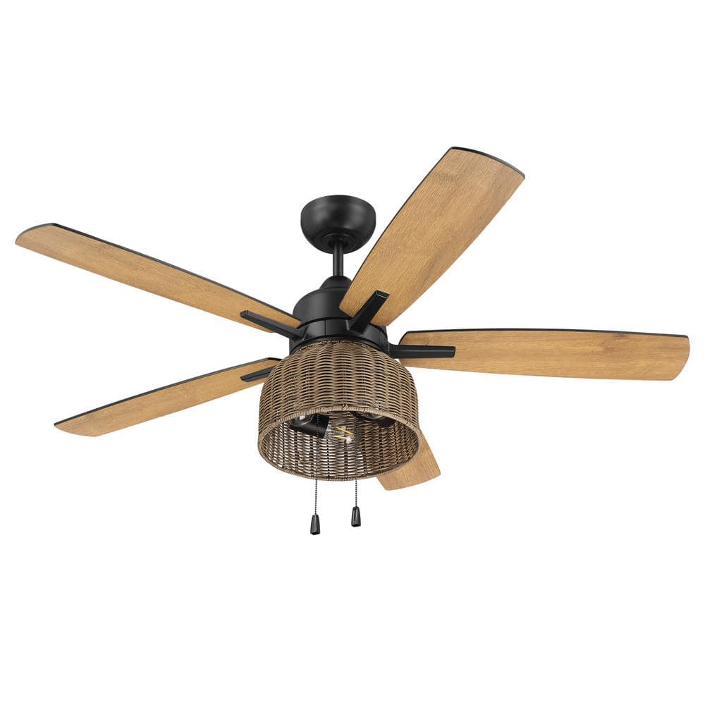 Flat Black and Pecan 52'' Ceiling Fan with Rattan Shade
