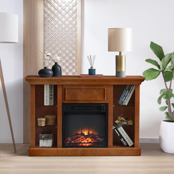 GOOD & GRACIOUS 46.75 in. TV Stand Cabinet Sideboard Electric Fireplace Fits TV's Up to 55 in. with Adjustable Shelves in Walnut