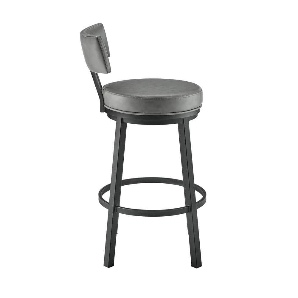Gray Faux Leather Swivel Bar Stool with Metal Frame
