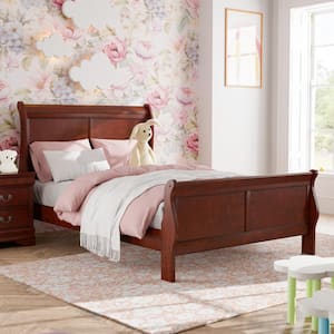 Burkhart Cherry Full Wood Frame Sleigh Bed with Slat Kit