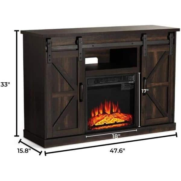 Sliding barn door store electric fireplace