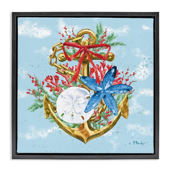 Stupell Industries Holiday Submerged Anchor by Paul Brent Black Floater Frame Coastal Graphic Art Print 25 in. x 25 in.
