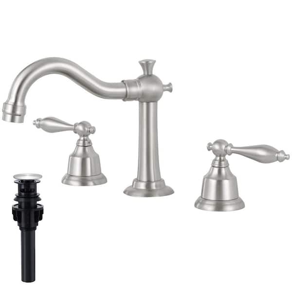 AKLFGN Double Handle 8 in. Widespread Bathroom Faucet 3-Hole Waterfall Bathroom Sink Faucet with Pop-Up Drain in Brushed Nickel