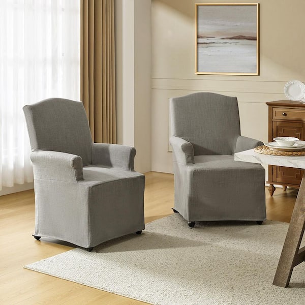 Adelina Grey Traditional Roll Arm Dining Chair with Hooded Caster Wheels Set of 2