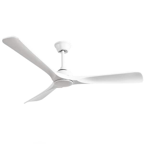 52 in. Indoor/Outdoor Fans Brush White Downrod Mount Modern Design Style Ceiling Fan with No Light Remote for Patios