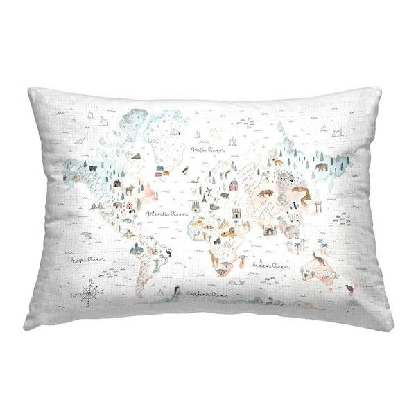 Stupell Industries Whimsical World Traveler Map Multi-Color Geometric Polyester 14 in. X 20in. Throw Pillow