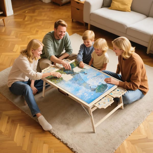 1500 Pcs Puzzle Table with Folding Legs 4 Drawers and Cover 34 x 25 in. Portable Wooden Board Jigsaw Puzzle Accessories
