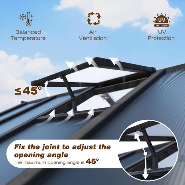 6 ft. x 8 ft. Wooden Walk-in Outdoor Greenhouse with Multi-Layer Polycarbonate Panels and Adjustable Roof, Black