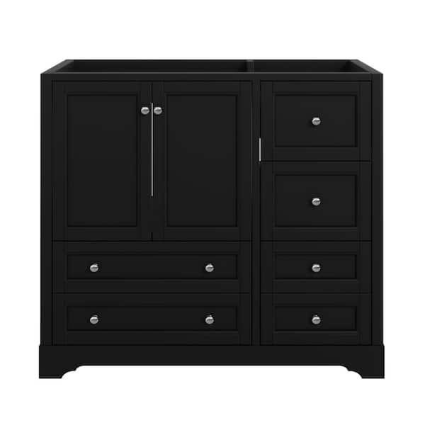 35 in. Solid Frame and MDF Board Bath Vanity Cabinet without Top in Black with 4 Storage Drawers and Soft Closing Doors