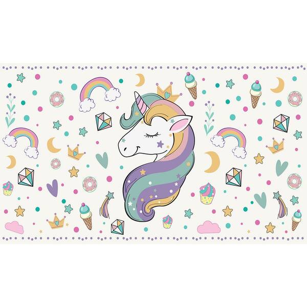 smart tiles Decorative White Unicorn Laminated Kids Mat 20 in x 34 in