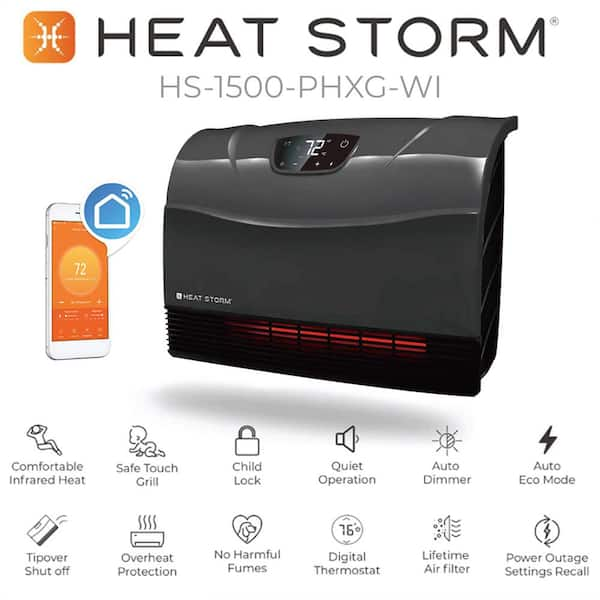 Heat Storm shops HS-1500-PHX-WIFI Infrared Heater, Wifi Wall Mounted, White