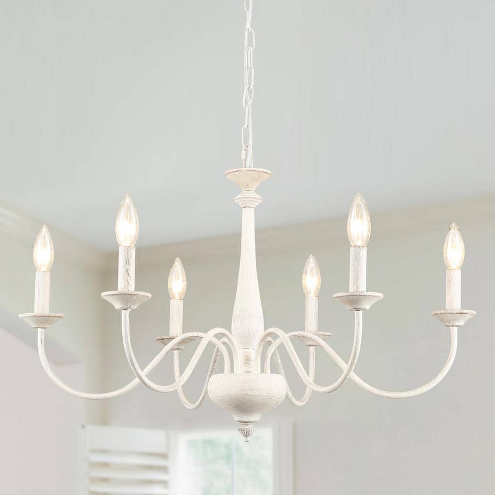 Distressed Cream 6-Light Candle Style Metal Chandelier